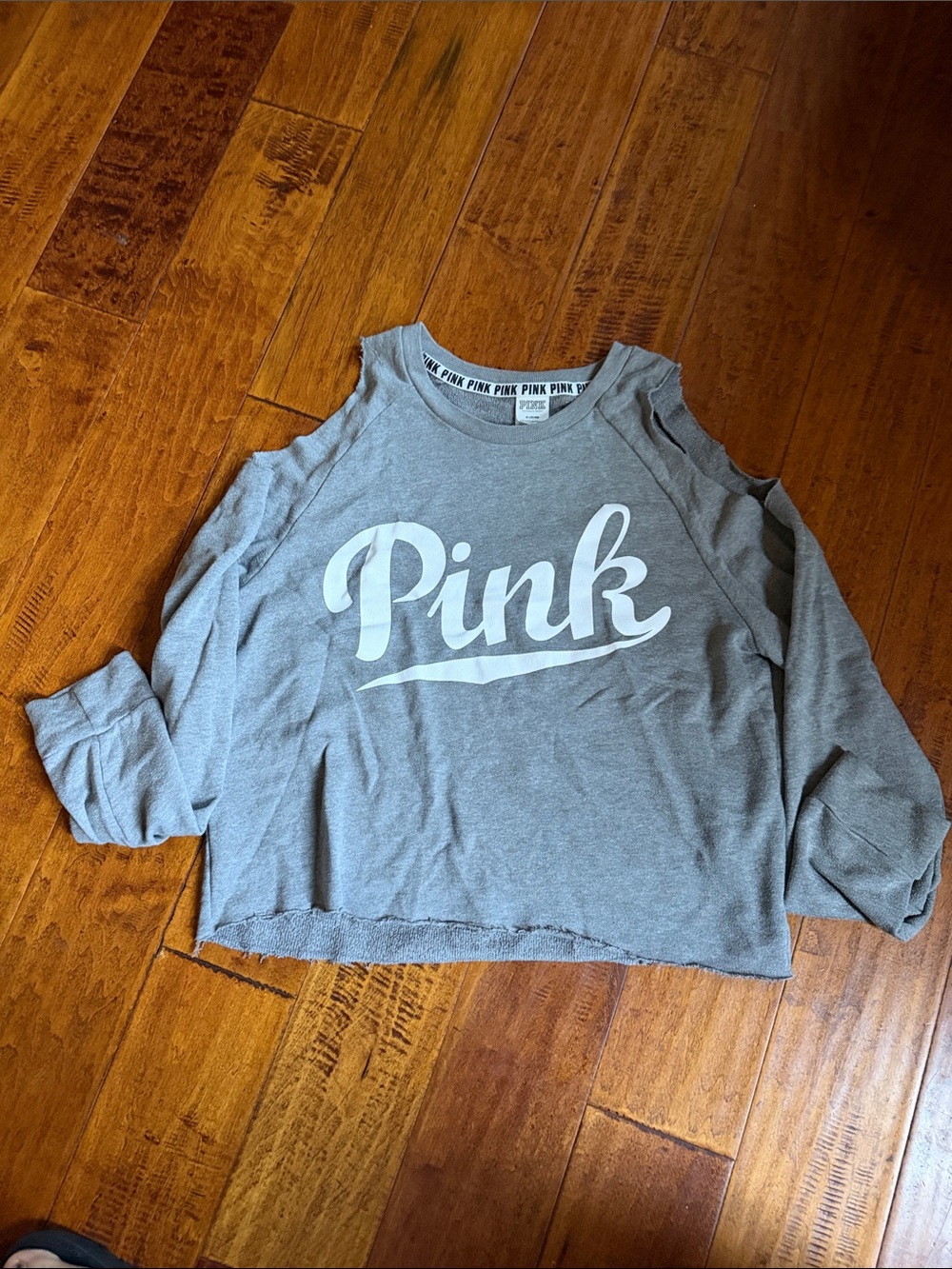 PINK Victoria's Secret Gray Cold-Shoulder Sweatshirt